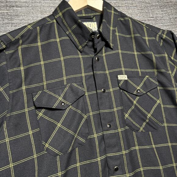 Dixxon Flannel Shirt Men's L Black Yellow Long Sleeve Button Up Stay Gold - Picture 2 of 13